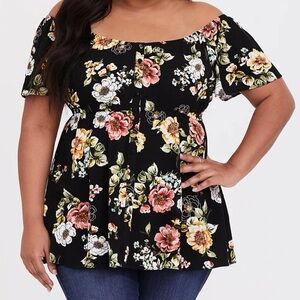 Torrid off the shoulder floral babydoll blouse